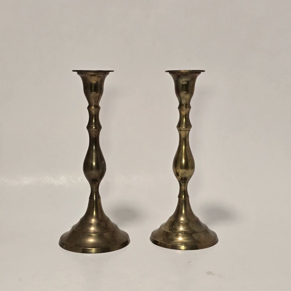 Vintage Solid Brass Candle Holders Flared Turned India Classic Patina Set of 2